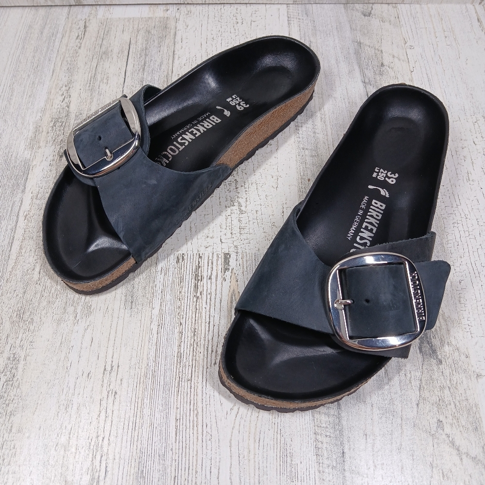 Birkenstock Madrid Big Buckle Oiled Leather Black Summer Sandals #533